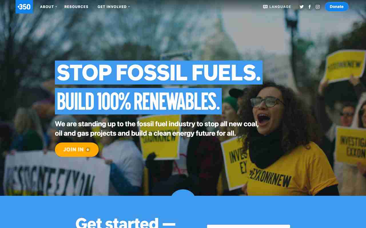 Screenshot of 350.org website.