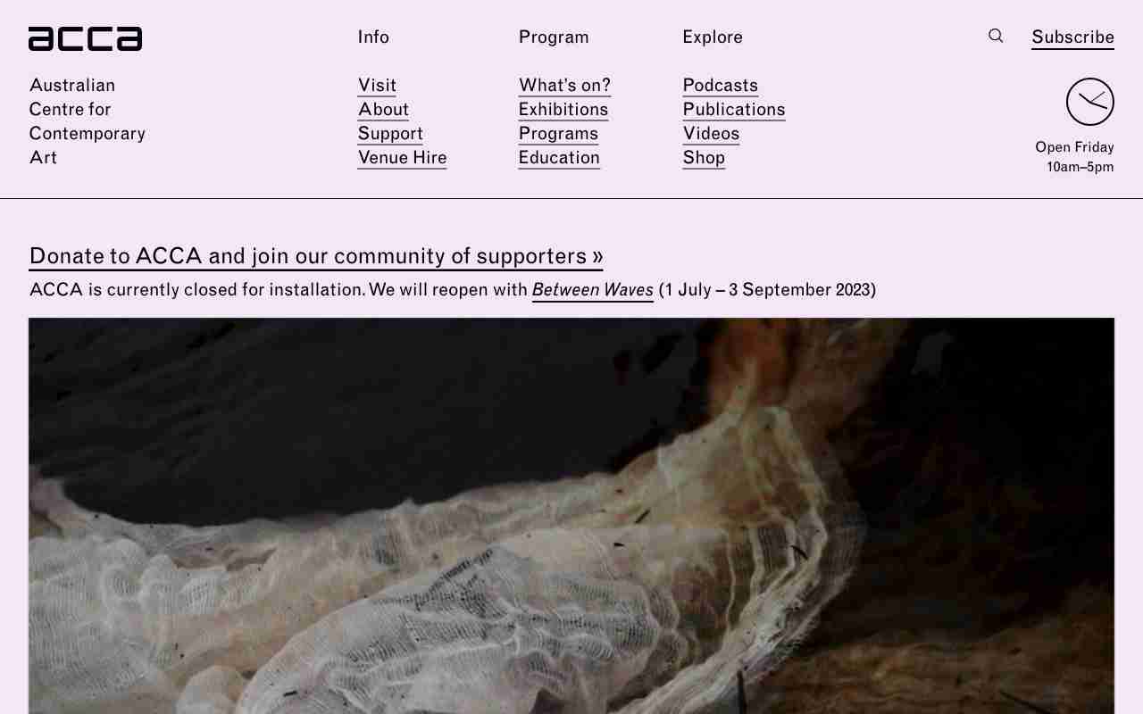 Screenshot of Australian Centre for Contemporary Art website.