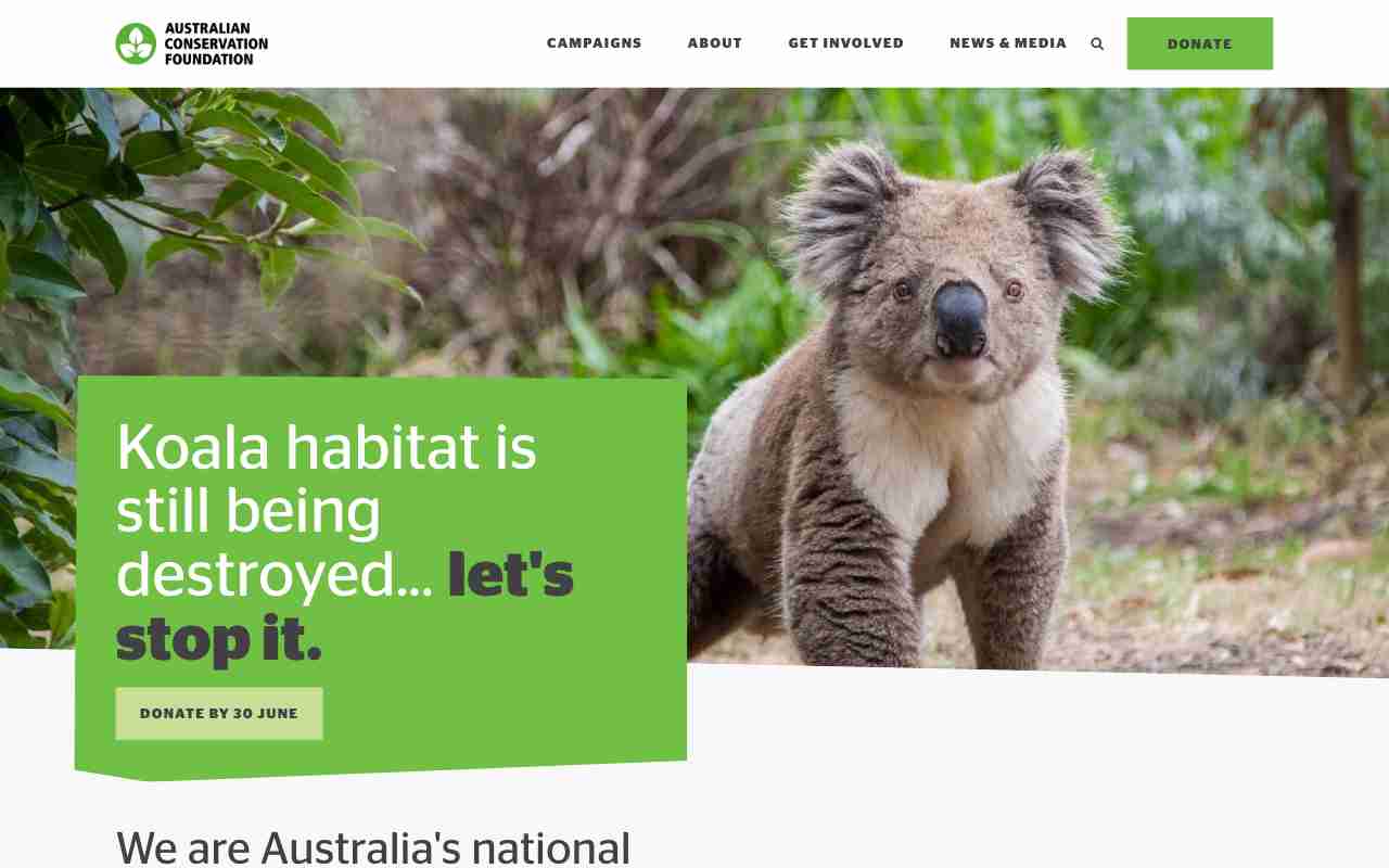 Screenshot of Australian Conservation Foundation website.