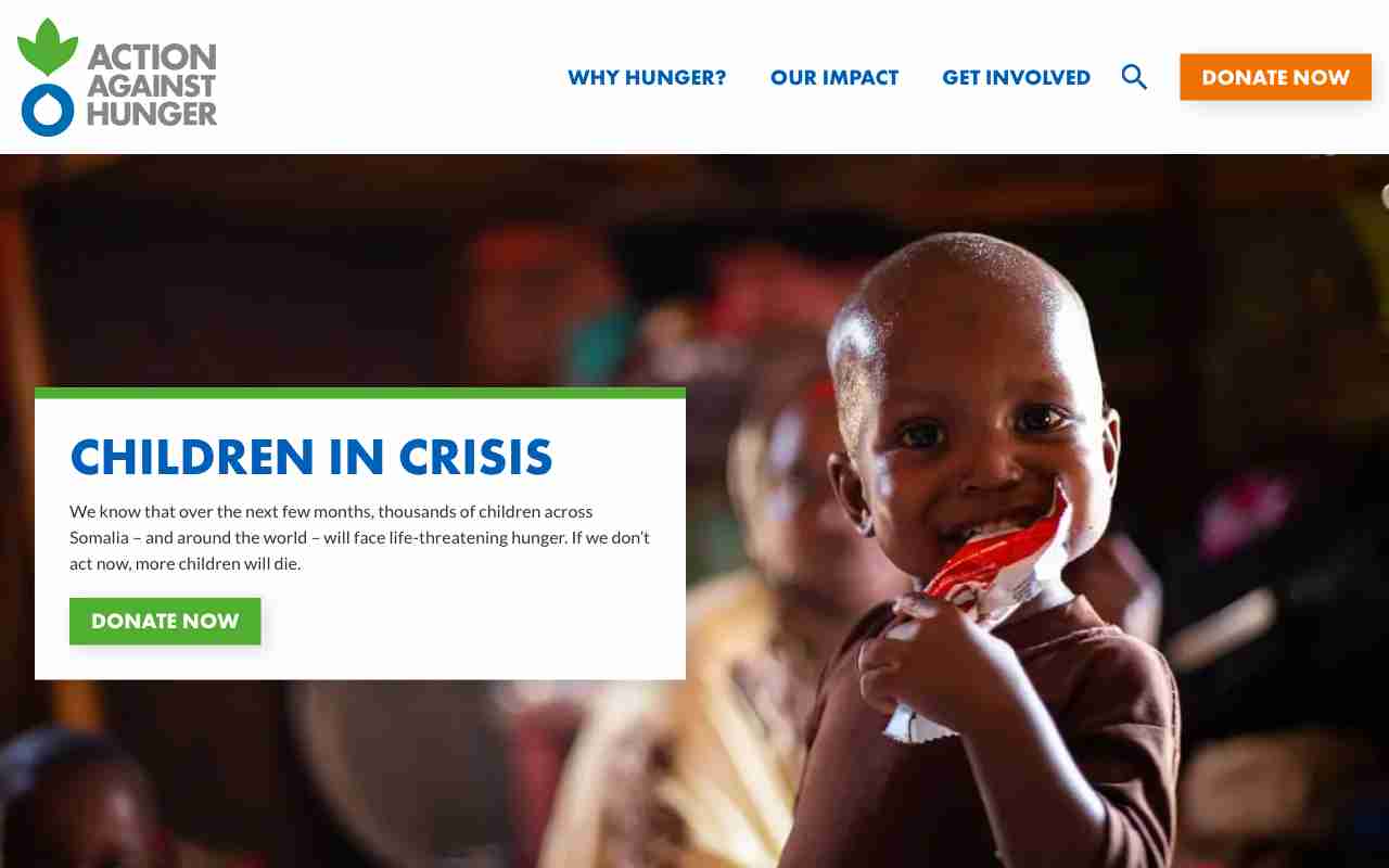 Screenshot of Action Against Hunger website.