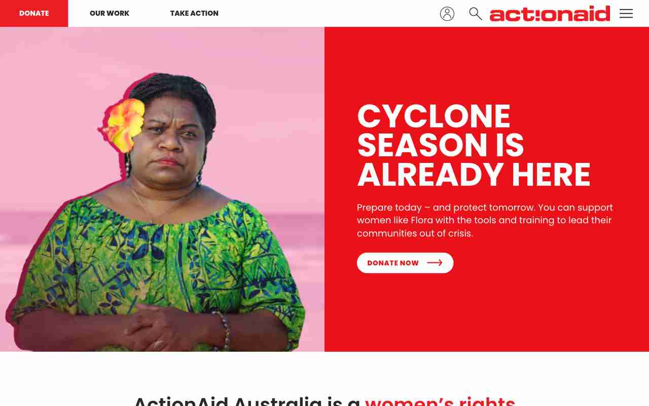 Screenshot of ActionAid Australia website.