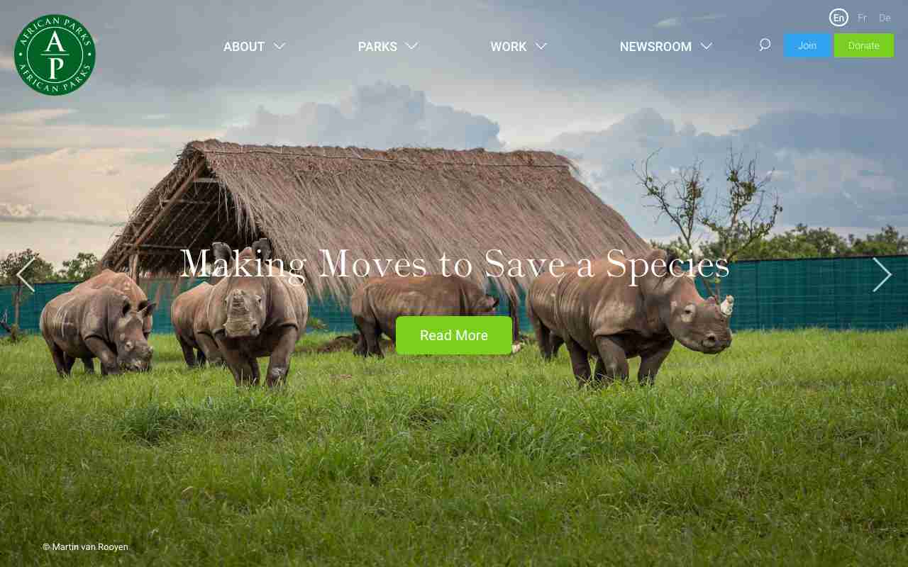 Screenshot of African Parks website.