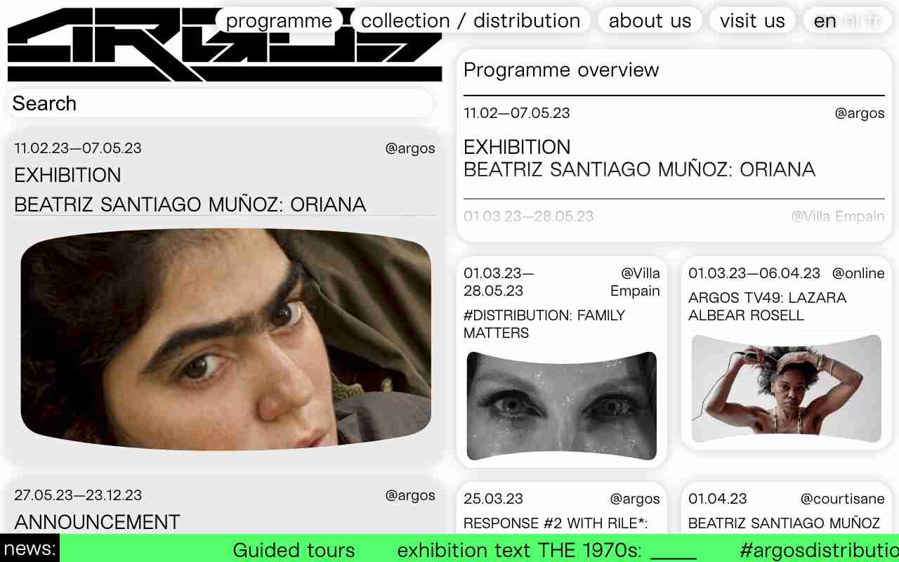 Screenshot of argos centre for audiovisual arts website.