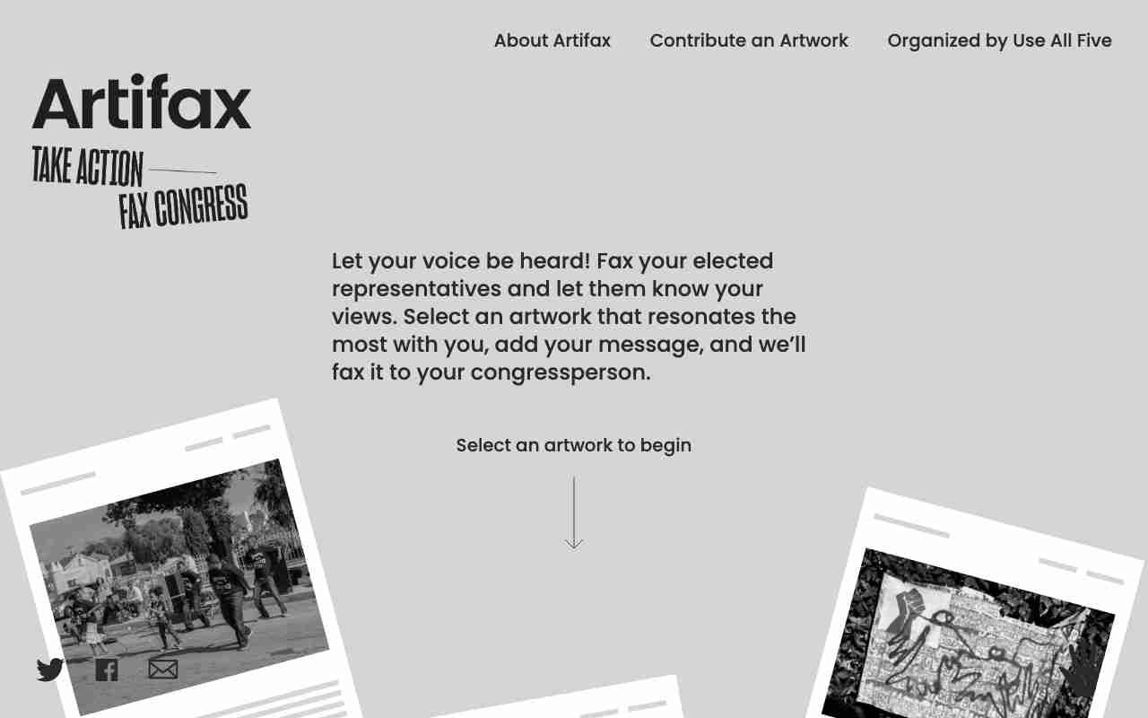 Screenshot of Artifax Take Action! website.