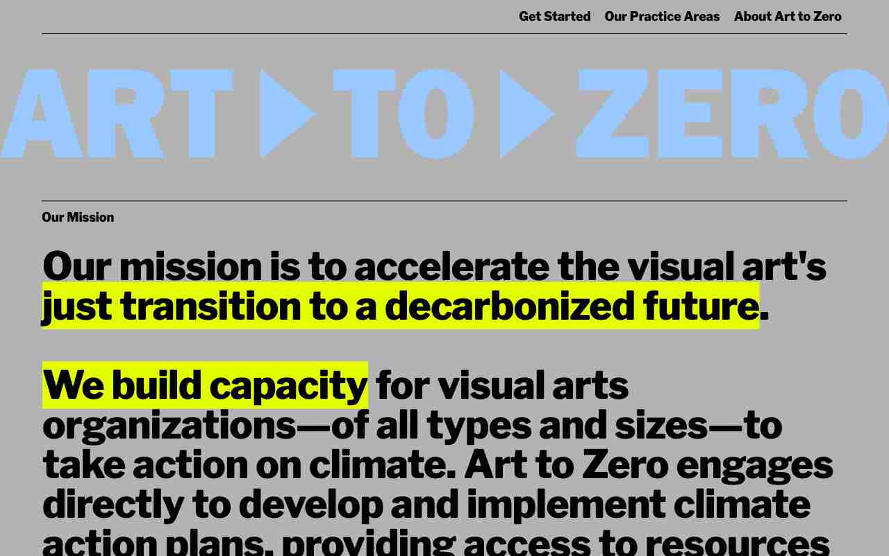 Screenshot of Art to Zero website.
