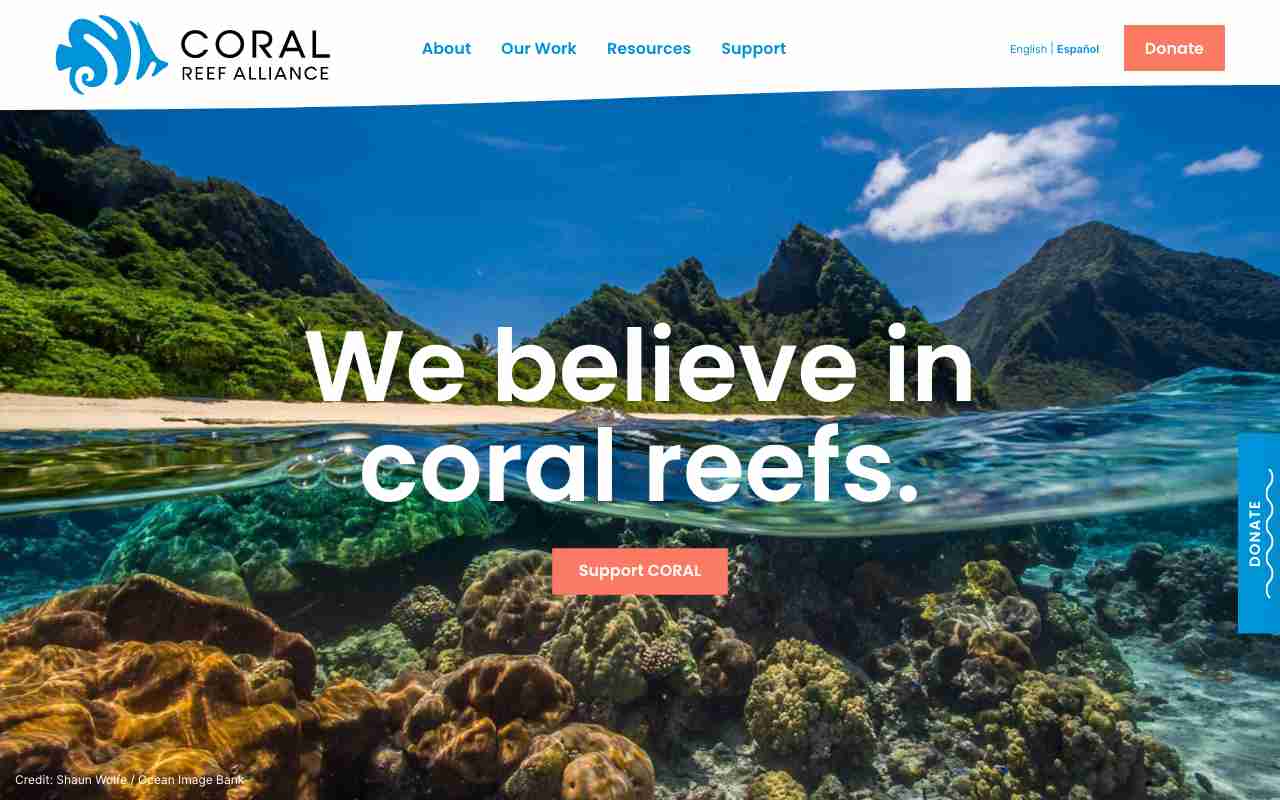 Screenshot of Coral Reef Alliance website.