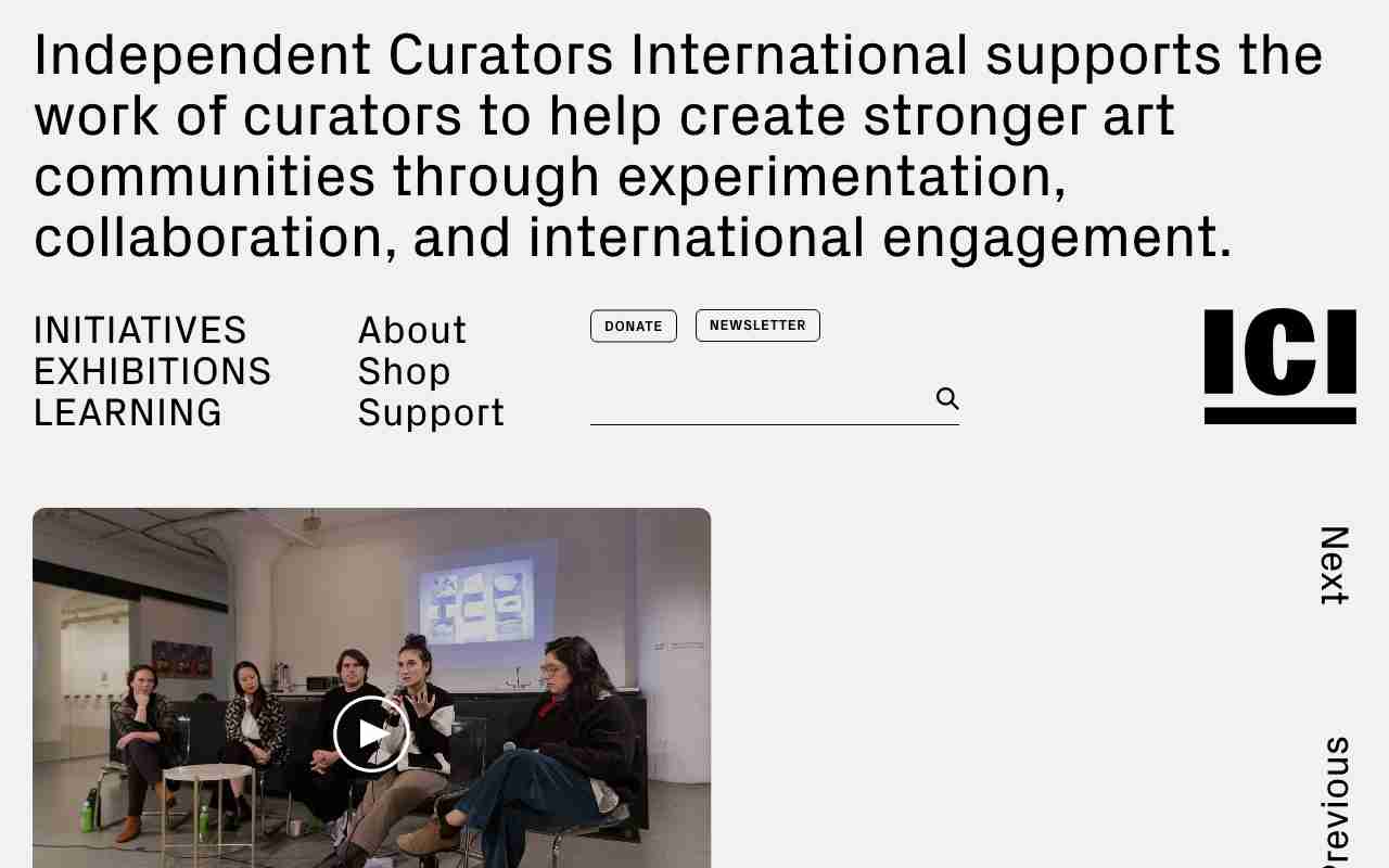 Screenshot of Independent Curators International website.