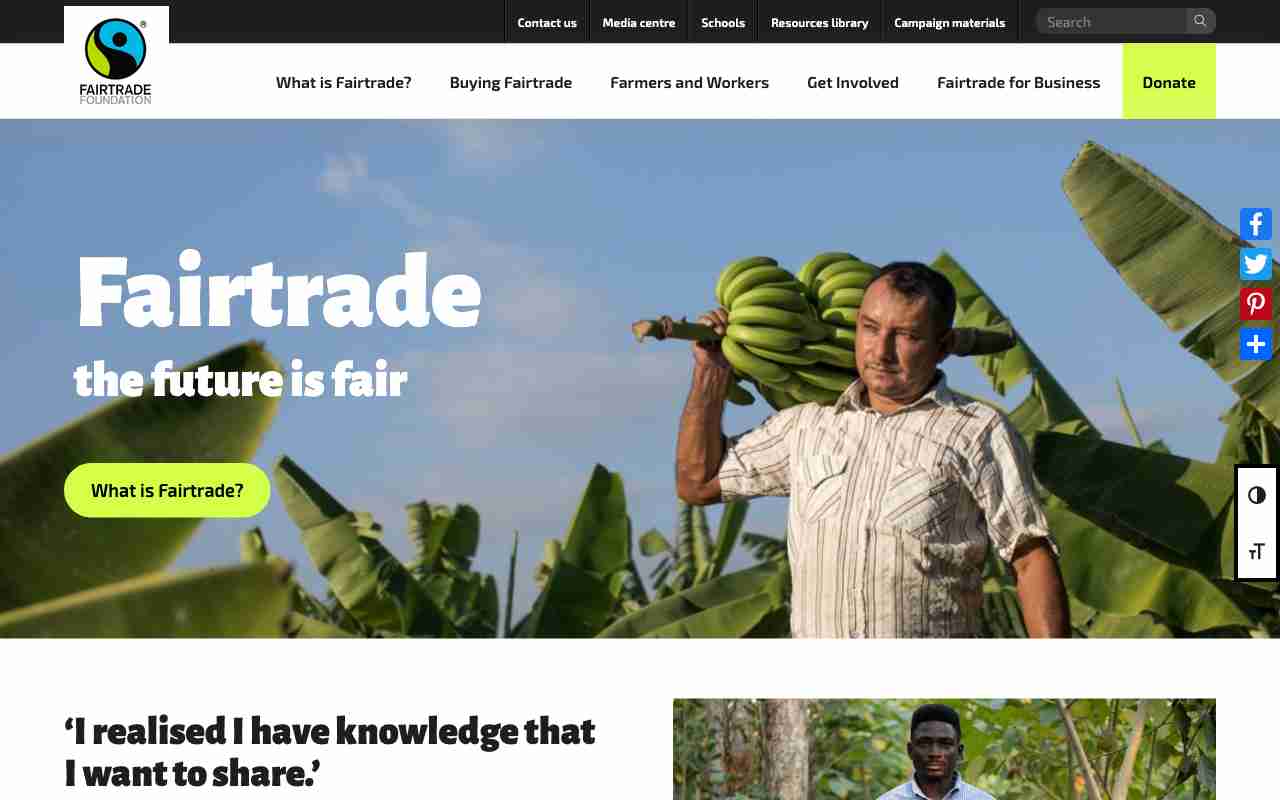Screenshot of Fairtrade Foundation website.