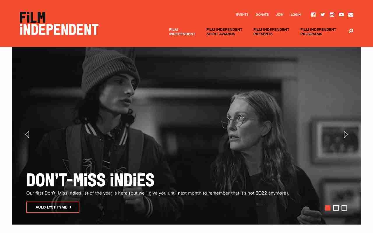 Screenshot of Film Independent website.