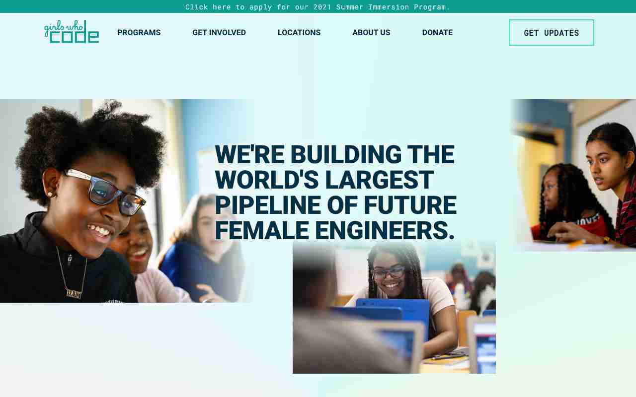 Screenshot of Girls Who Code website.