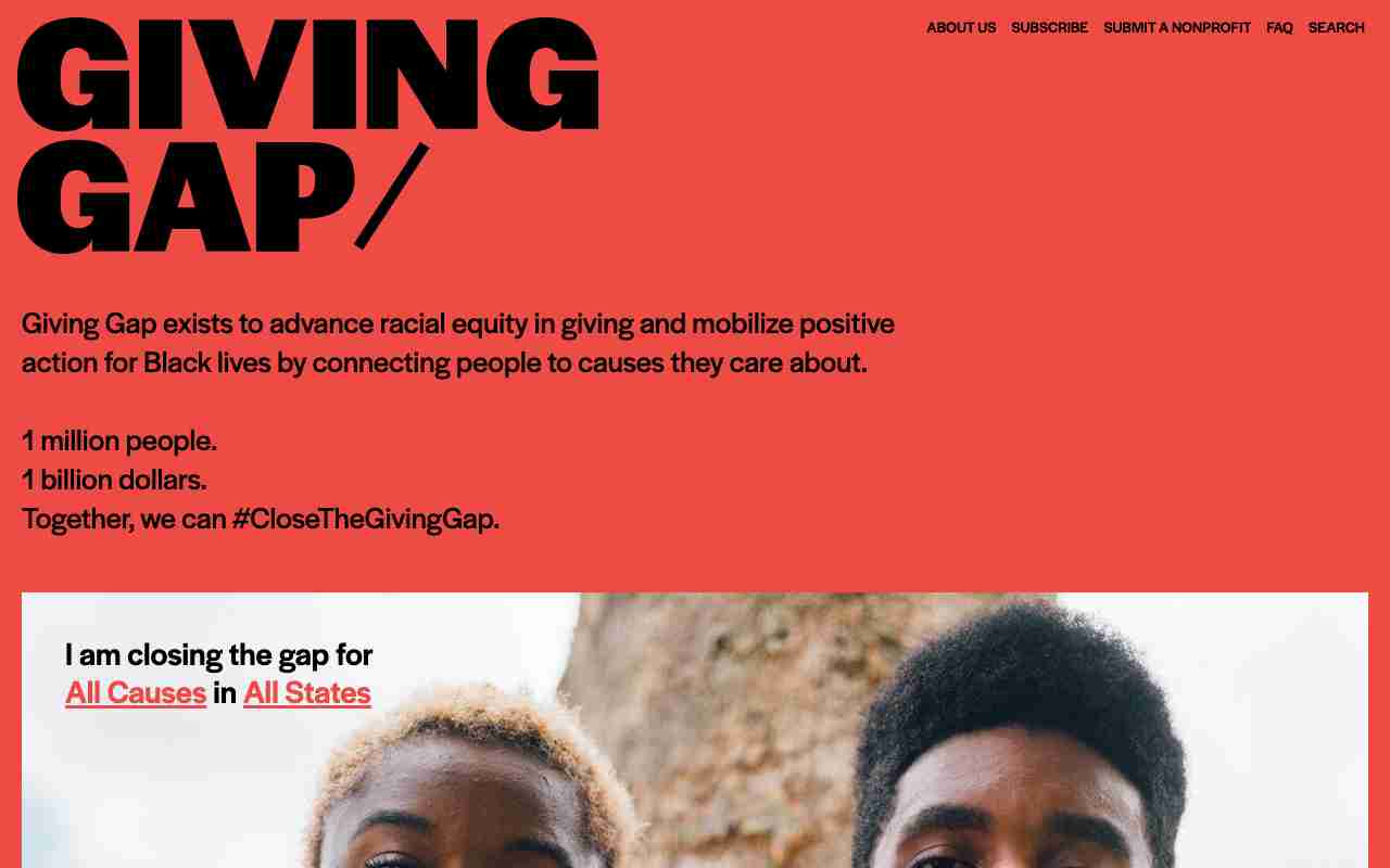 Screenshot of Giving Gap website.