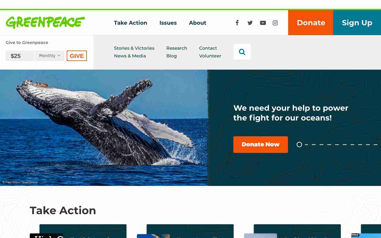 Screenshot of Greenpeace USA website.