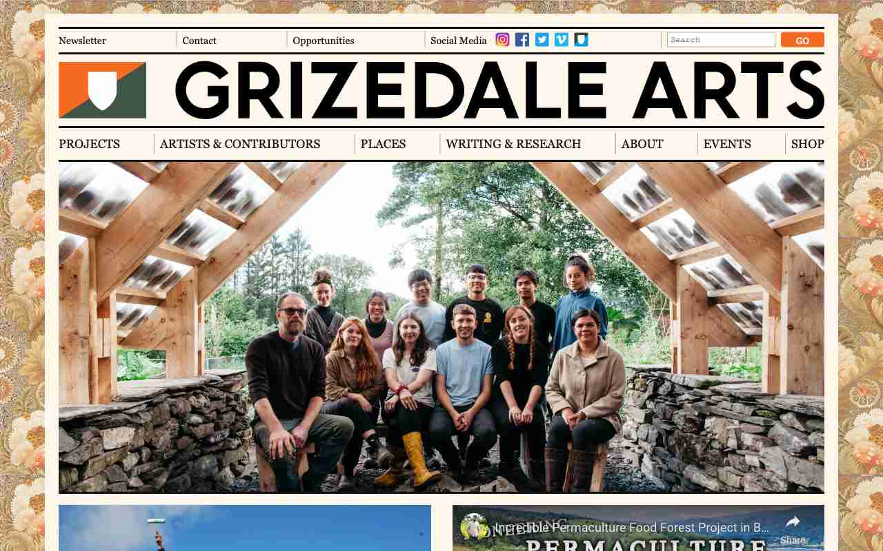 Screenshot of Grizedale Arts website.