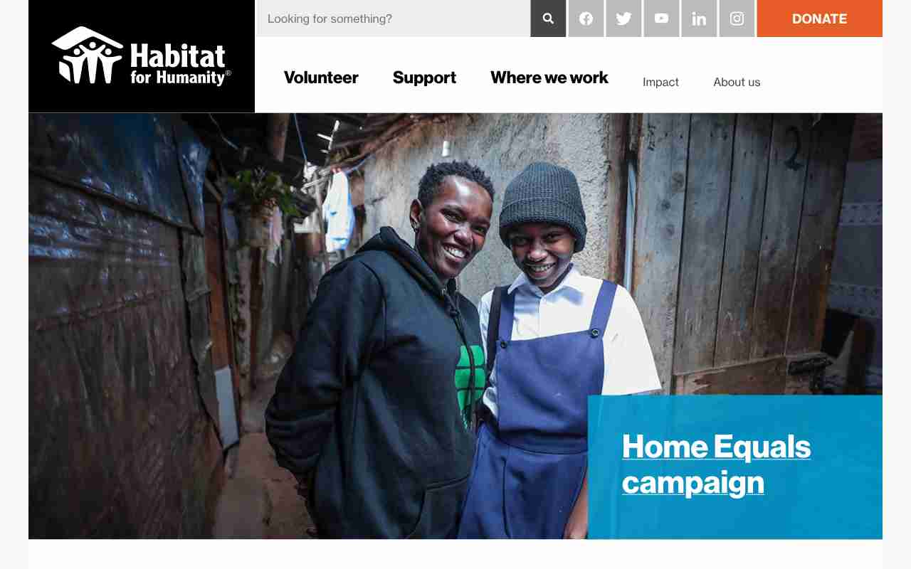 Screenshot of Habitat For Humanity website.