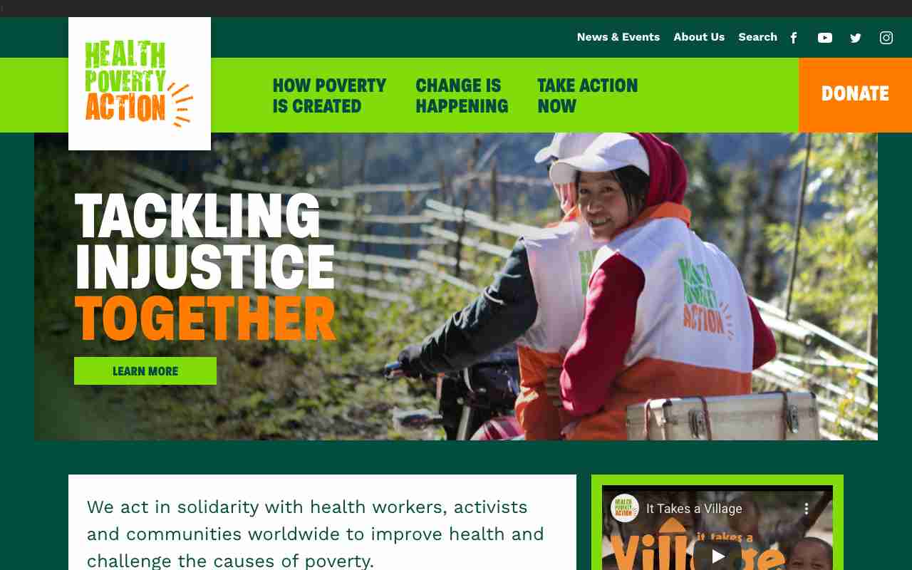 Screenshot of Health Poverty Action website.