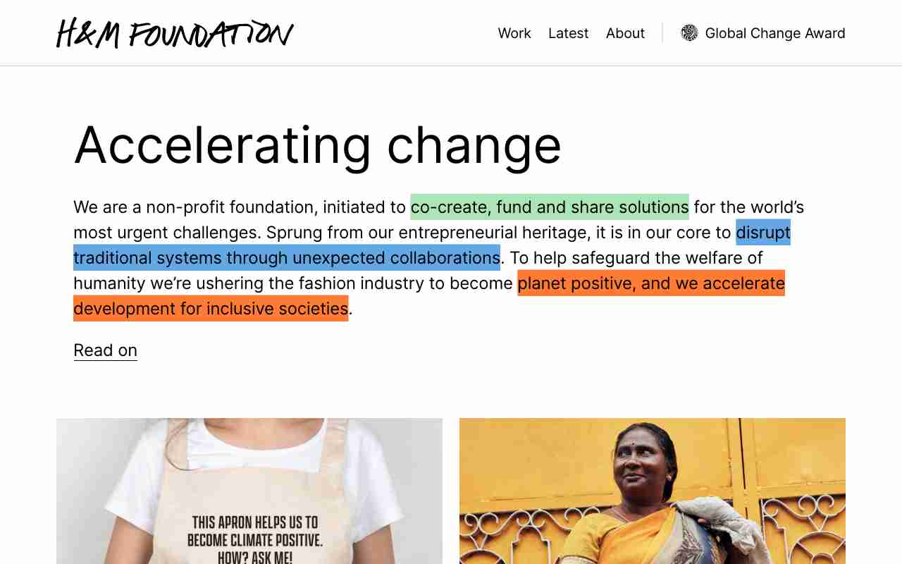 Screenshot of H&M Foundation website.