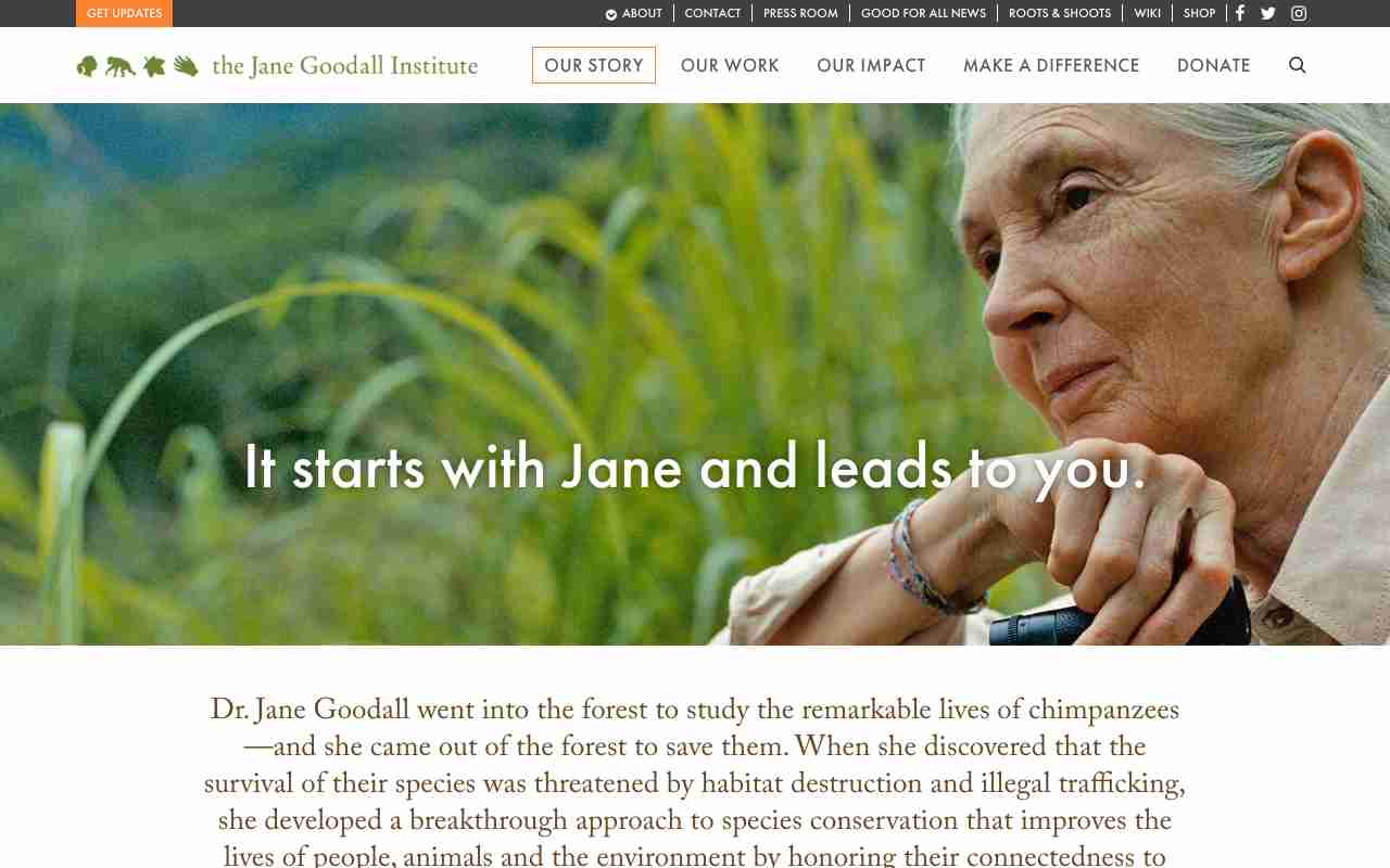 Screenshot of the Jane Goodall Institute website.