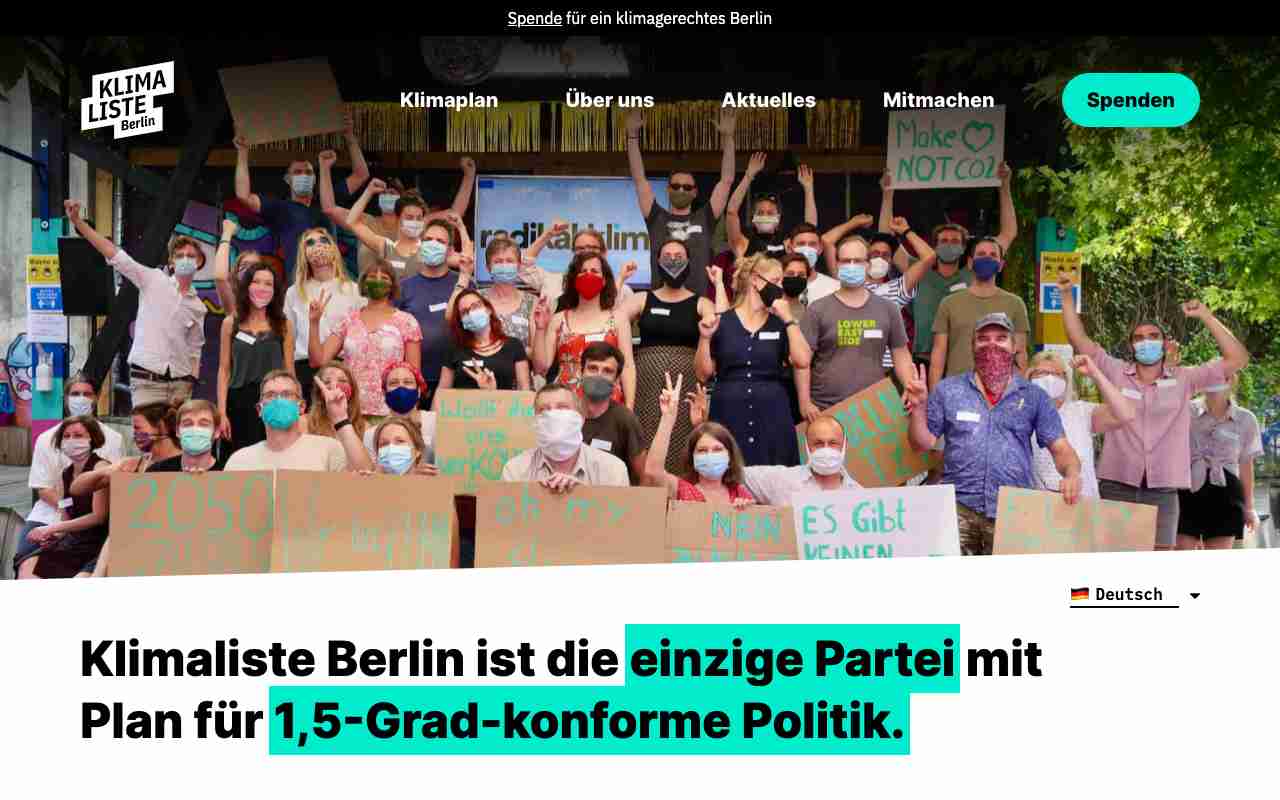 Screenshot of Klimaliste Berlin website.