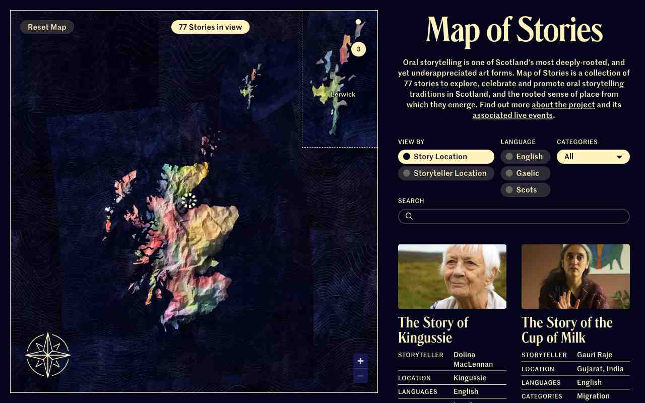 Screenshot of Map of Stories website.