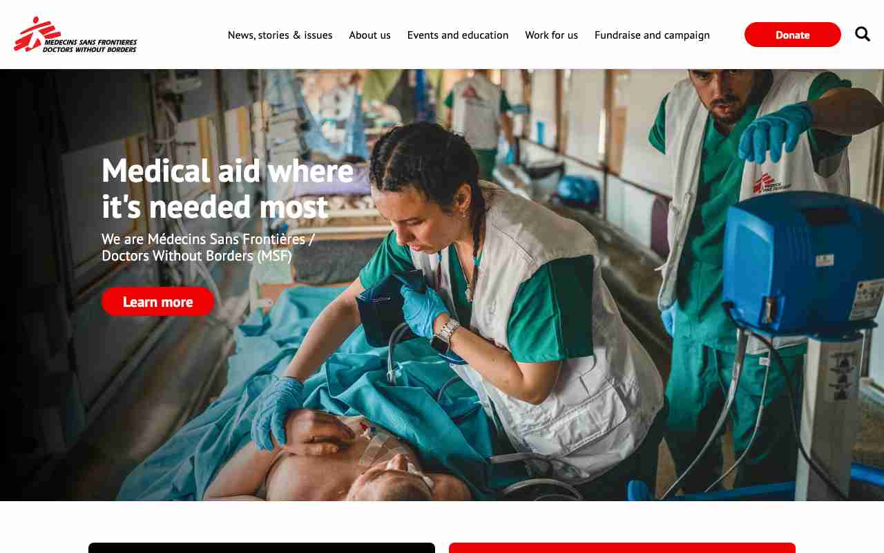 Screenshot of Médecins Sans Frontières website.