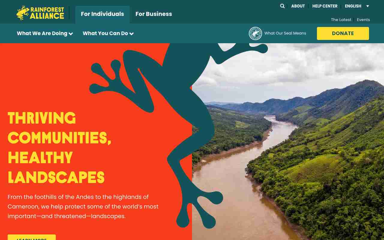 Screenshot of Rainforest Alliance website.
