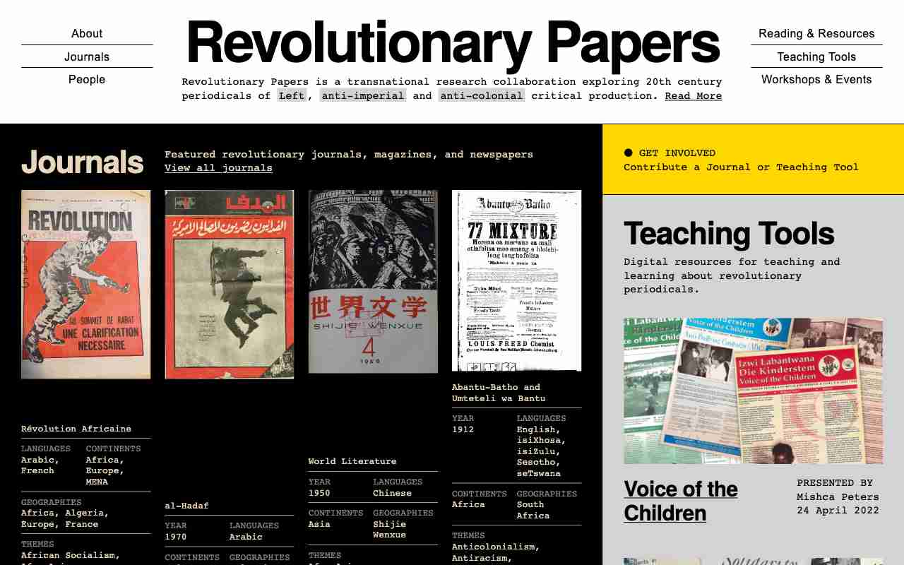 Screenshot of Revolutionary Papers website.