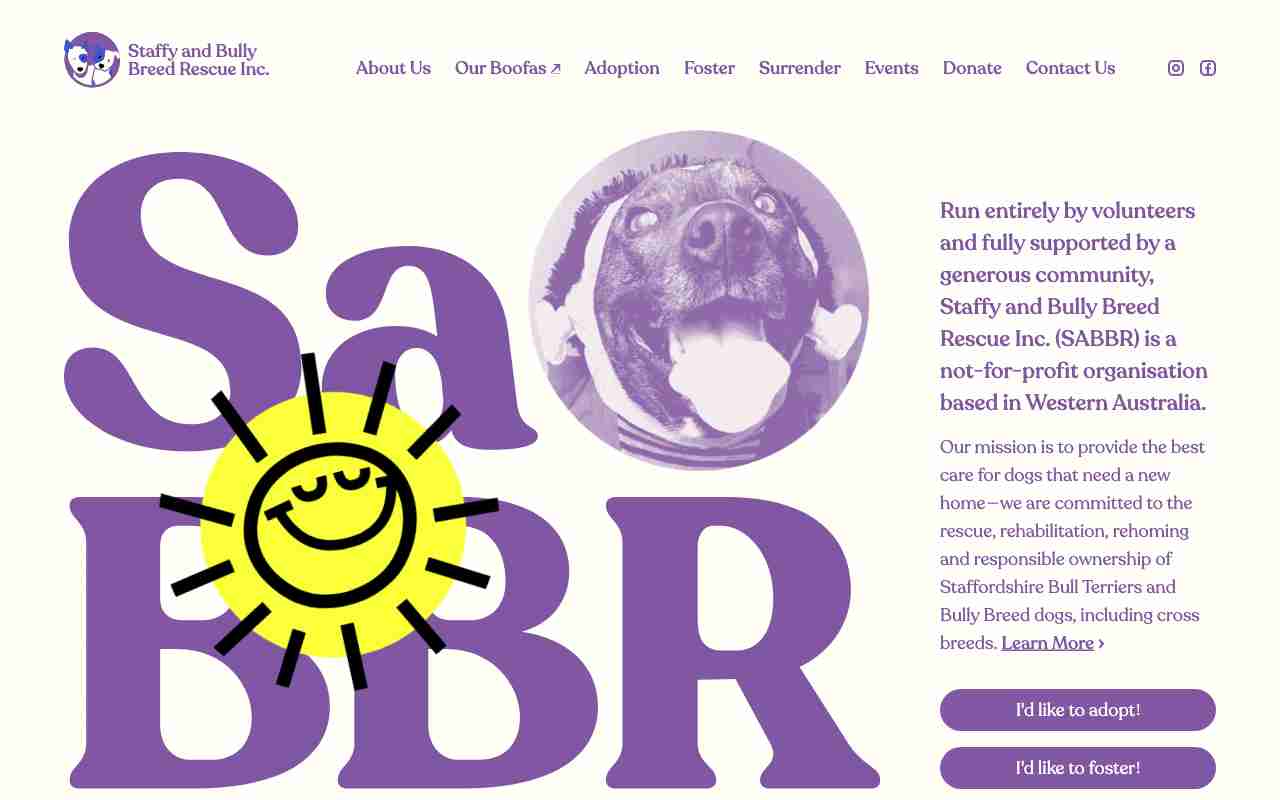 Screenshot of Staffy and Bully Breed Rescue Inc. website.