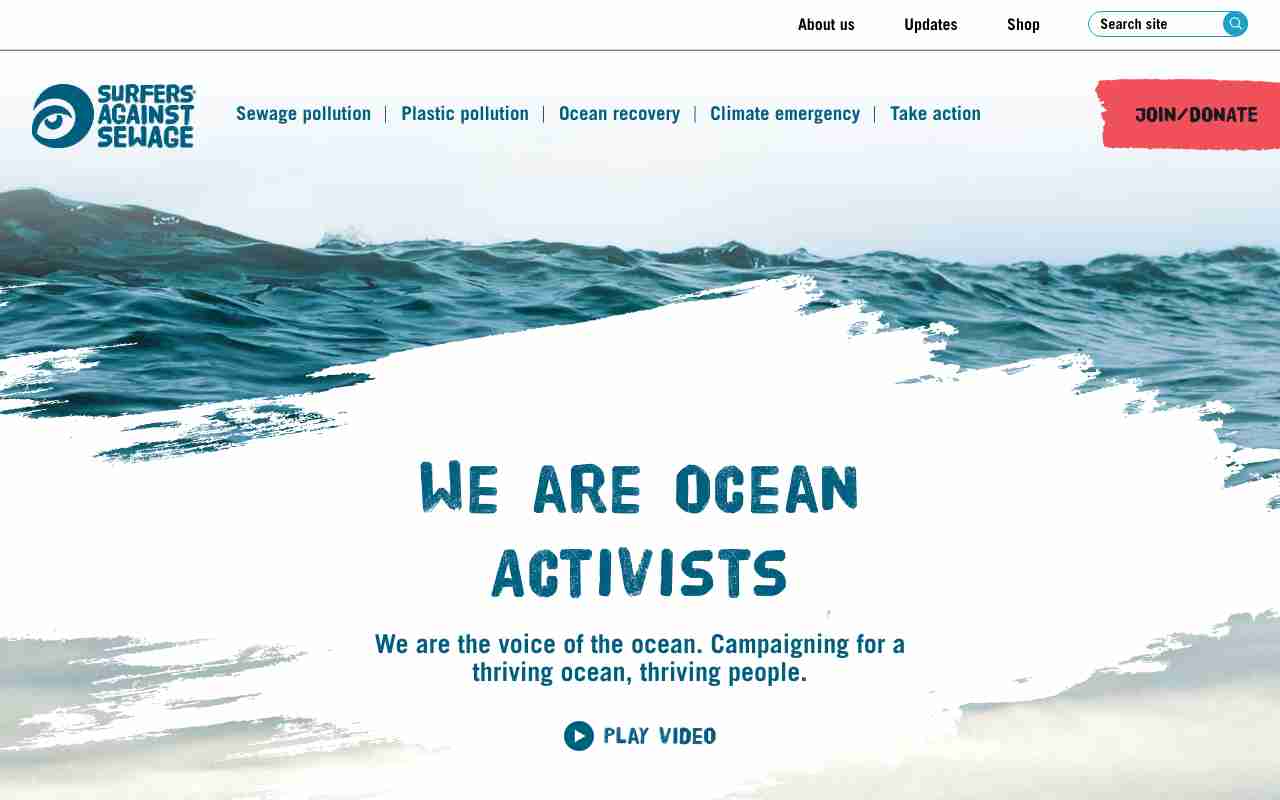 Screenshot of Surfers Against Sewage website.
