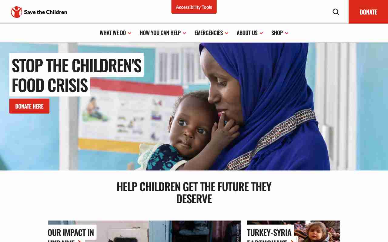 Screenshot of Save the Children UK website.