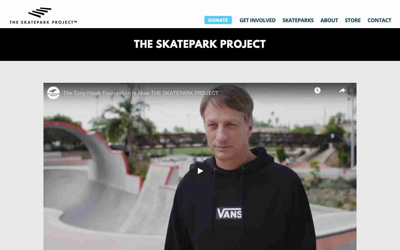 Screenshot of The Skatepark Project website.