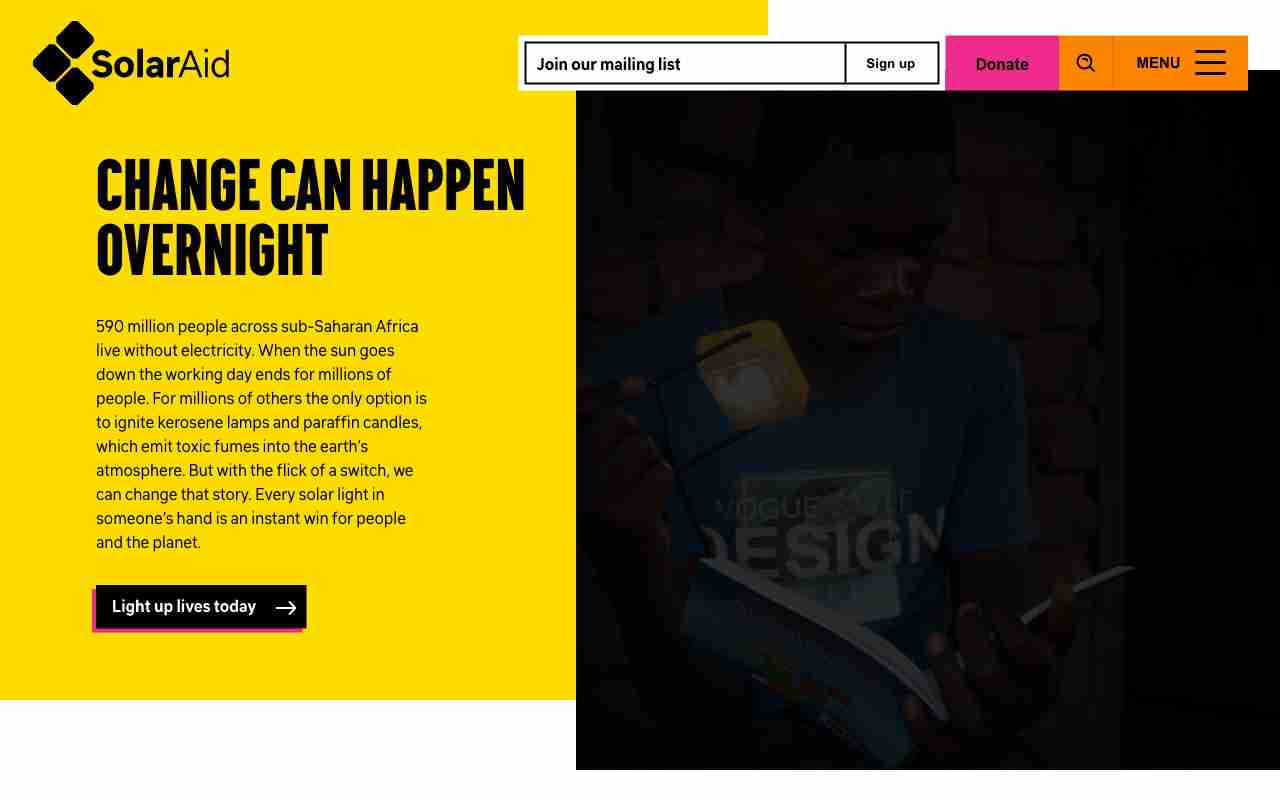 Screenshot of SolarAid website.