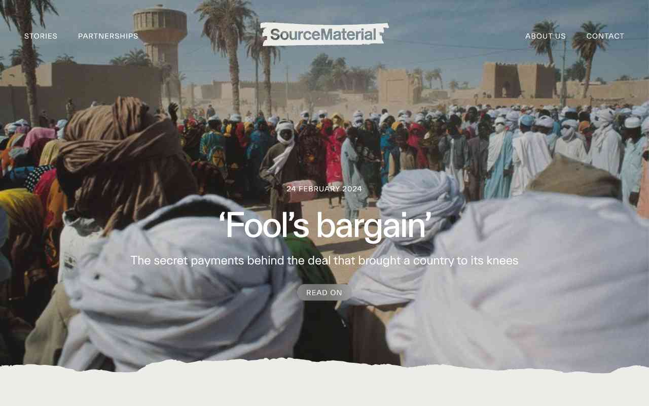 Screenshot of SourceMaterial website.