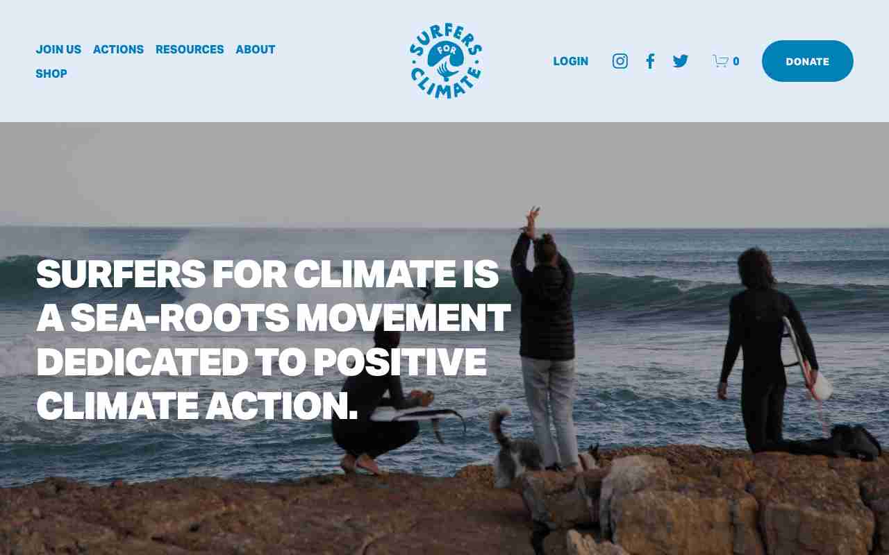 Screenshot of Surfers for Climate website.