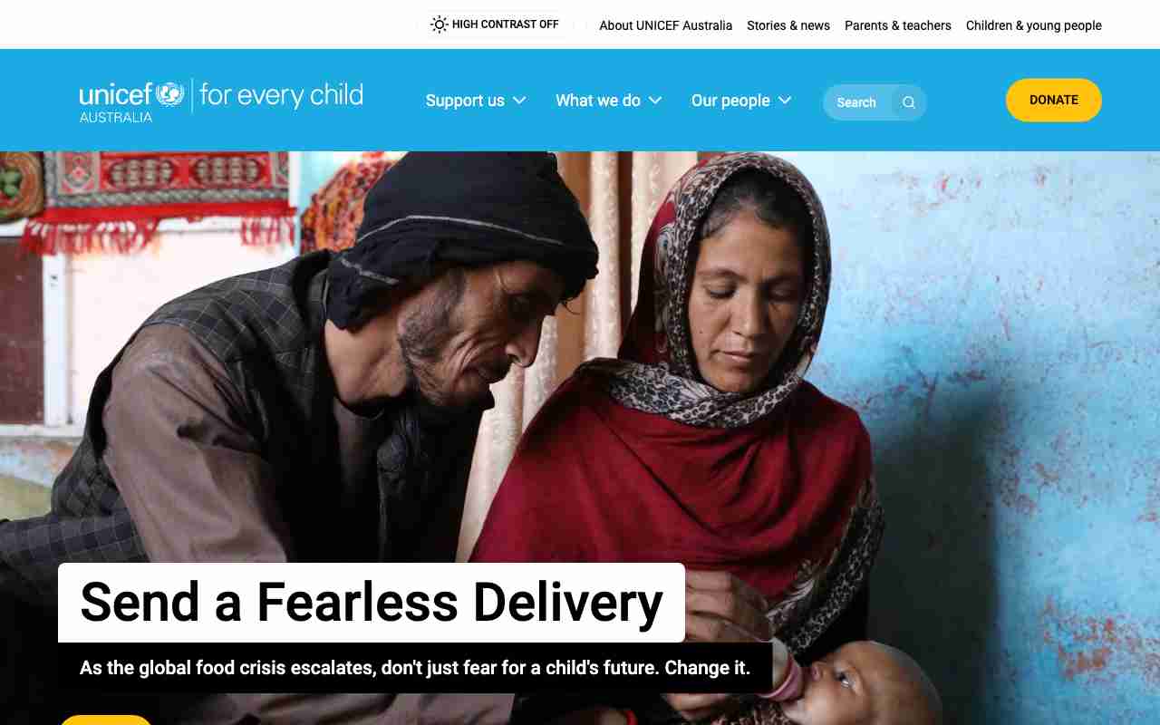 Screenshot of UNICEF Australia website.