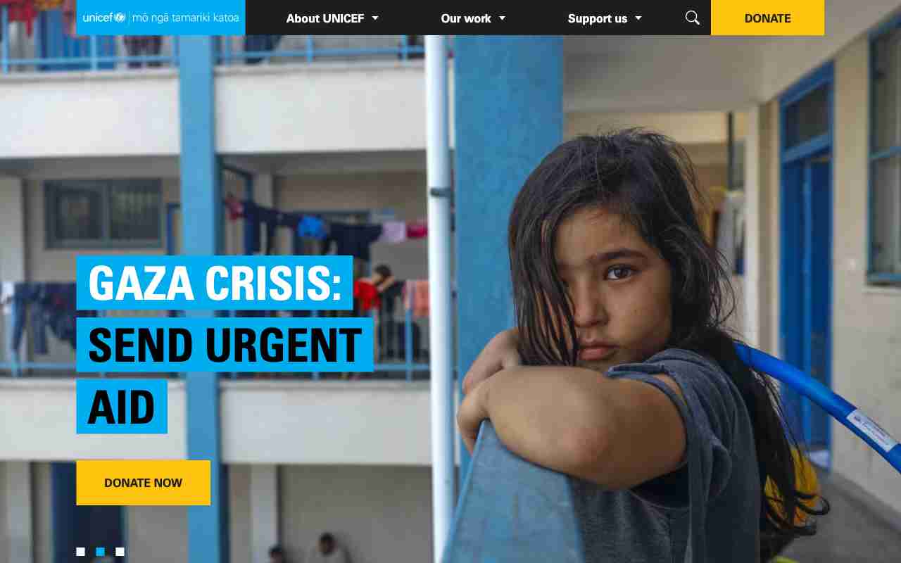 Screenshot of UNICEF Aotearoa website.
