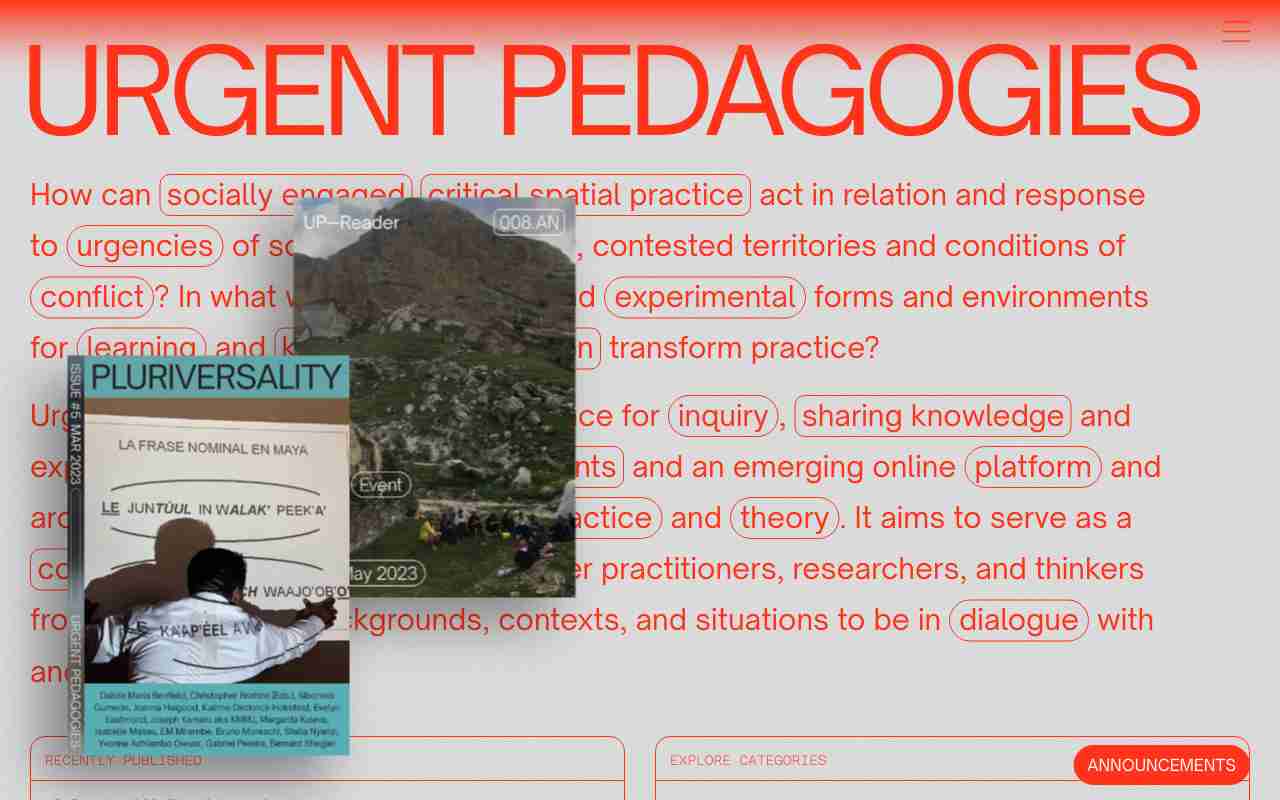 Screenshot of URGENT PEDAGOGIES website.
