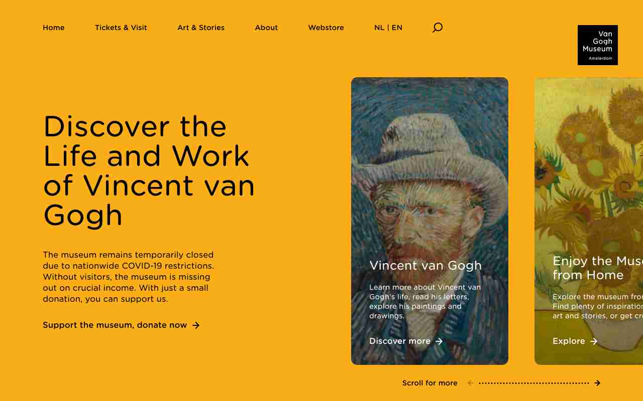 Screenshot of Van Gogh Museum website.