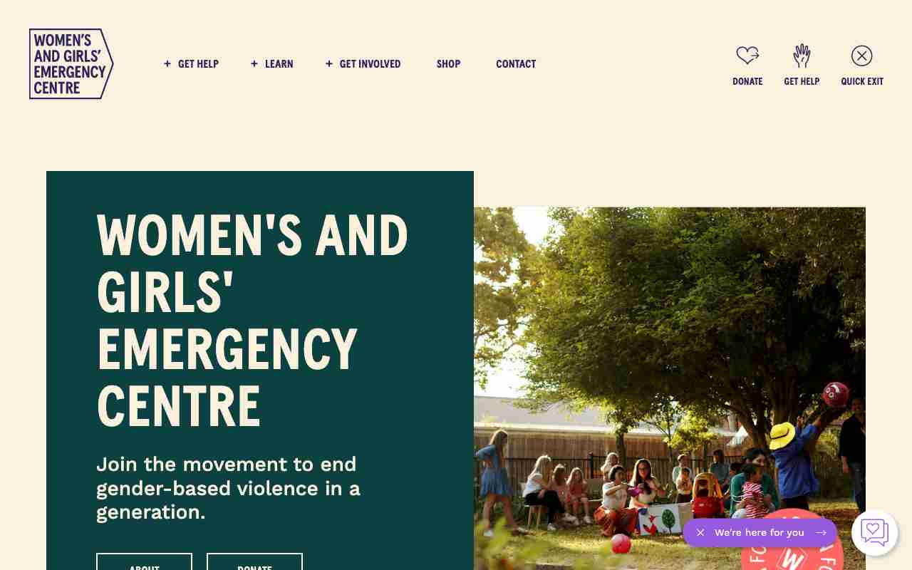 Screenshot of Women's & Girls' Emergency Centre website.