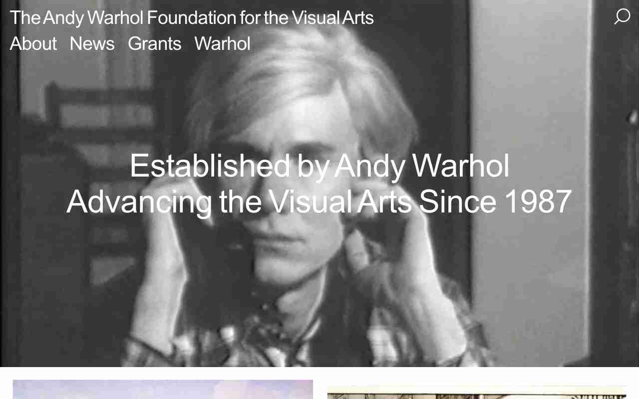 Screenshot of The Andy Warhol Foundation for the Visual Arts website.