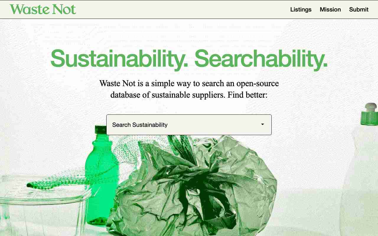 Screenshot of Waste Not website.