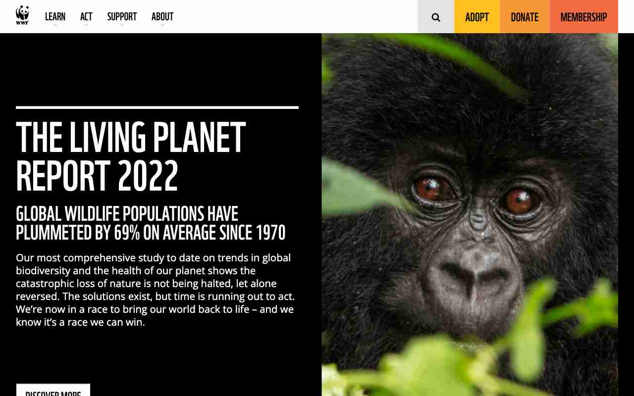 Screenshot of The World Wildlife Fund website.